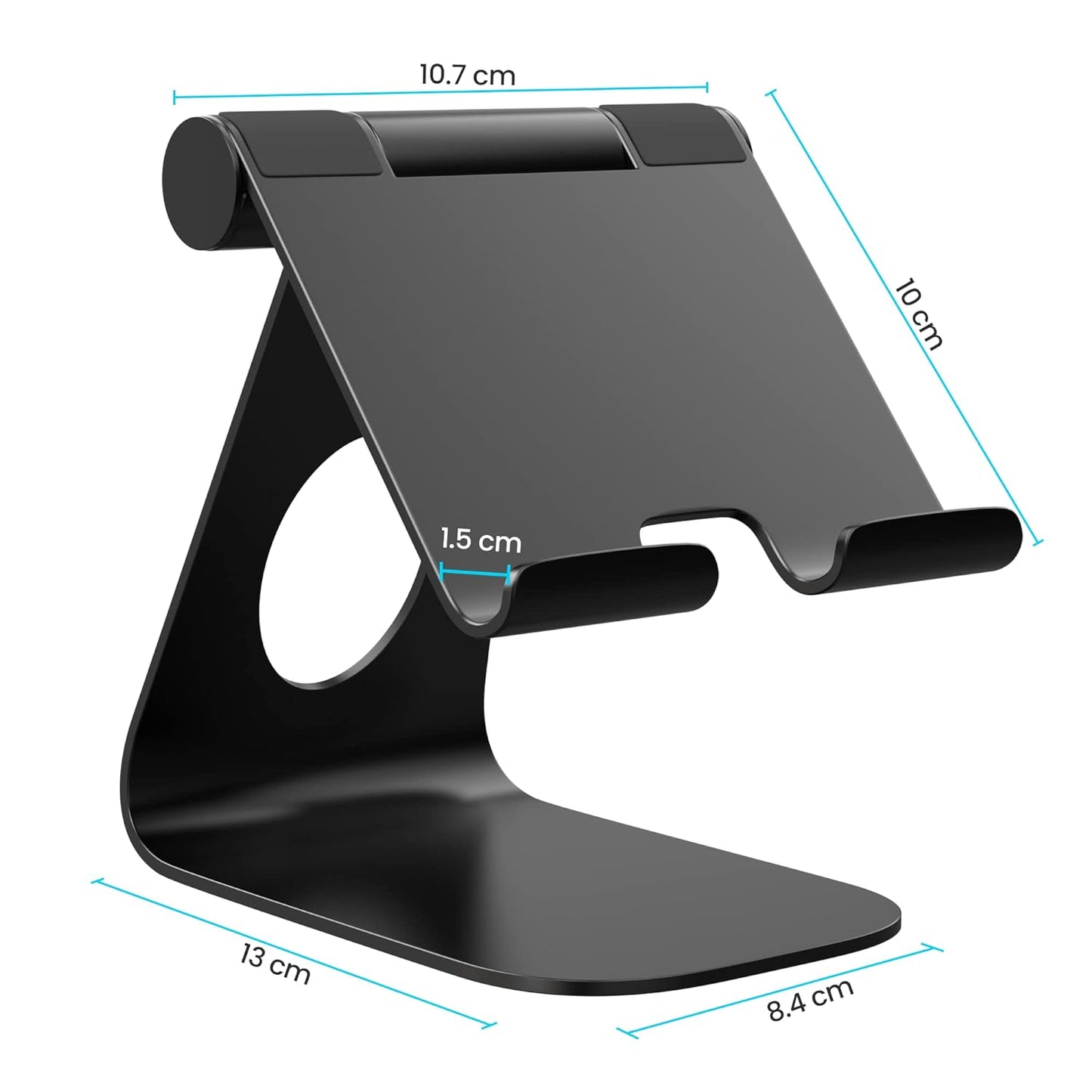 ELV Direct Tablet Stand Aluminium Adjustable Foldable Cell Phone Holder Mount Multi-Angle Dock, Aluminium Alloy, Anti-Slip Pads for Home, Office Desk, Study and Bed