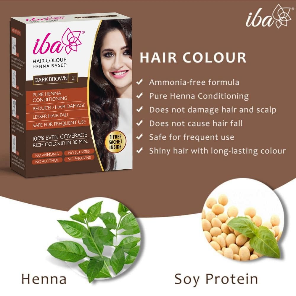 Iba Hair Colour for Women - Dark Brown, 70g | 100% Pure Henna Based Powder Sachet