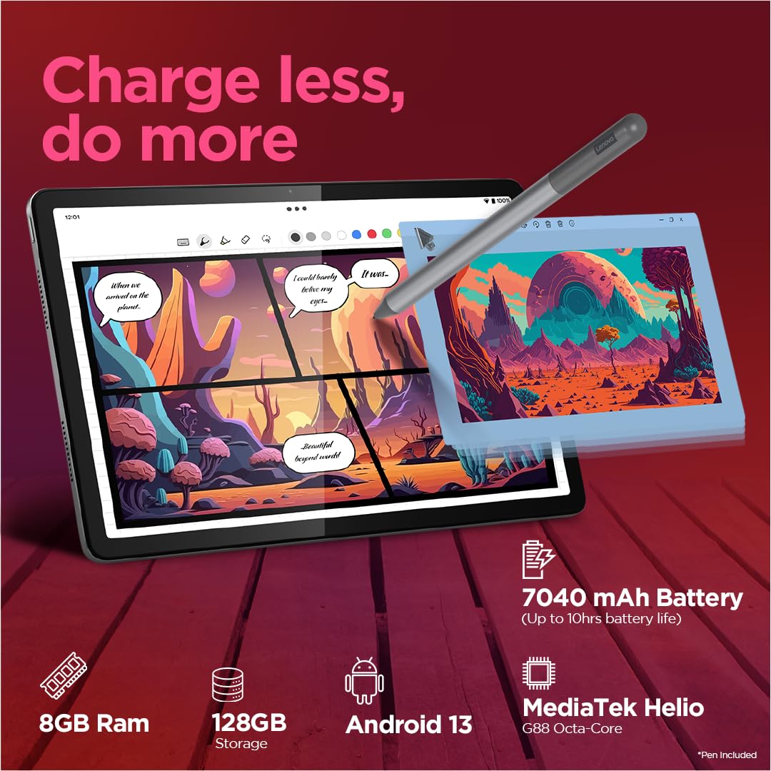 Lenovo Tab M11 with Pen| 4G (LTE) + Wi-Fi | 8 GB RAM, 128 GB ROM (Expandable upto 1 TB)| 11 Inch Screen, 90 Hz Refresh Rate| Quad Speaker with Dolby Atmos| 13 MP Rear Camera| Google Kids Space