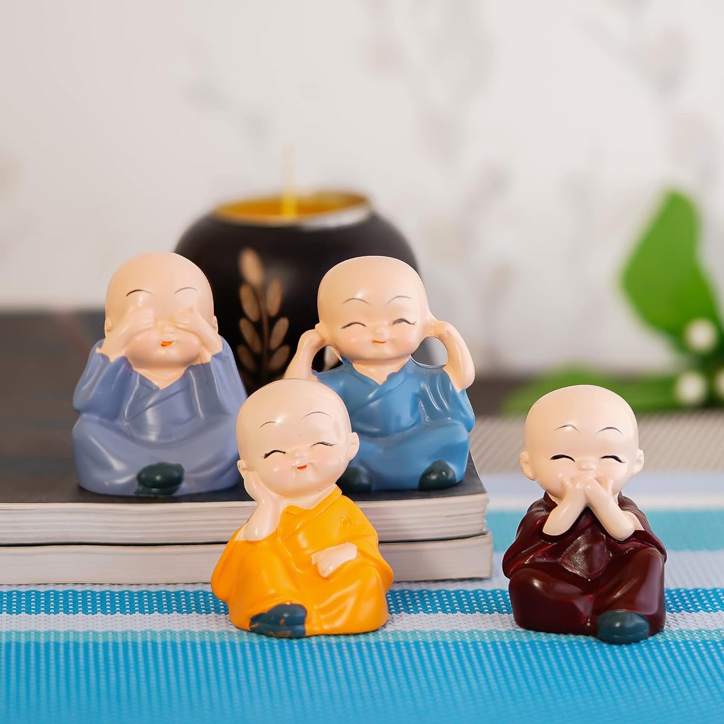 eCraftIndia Colorful 4 Monks Buddha Figurines - for Home Decor