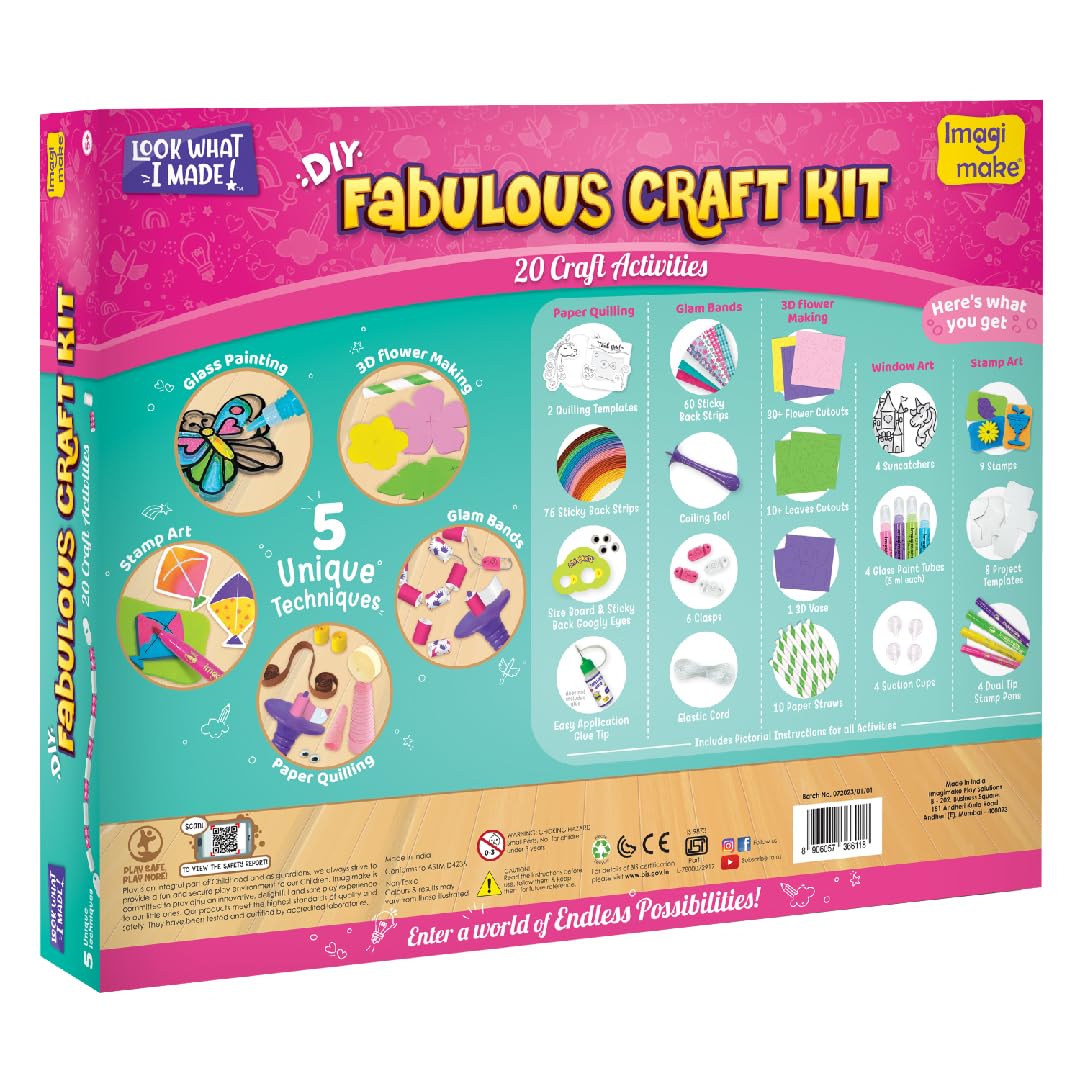 Imagimake Fabulous Craft Kit-Arts & Crafts Kids Ages 6-8-Suncatcher Kits Kids-Glass Painting,Paper Quilling Kit,Stamp Kids- Princess,Unicorn Toys- Gifts 5,6,7,8,9 Year Old Girls - Multicolor