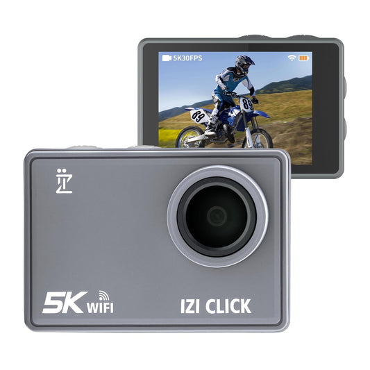 IZI Click 50MP Action Camera, 5K/30FPS, 170° HD Wide Angle, Anti-Shake EIS, Ideal for MotoVlog, YouTube, Instagram, Live Streaming. 110ft Waterproof, Type-C Mic Support, 2X 950mAh Batteries Included