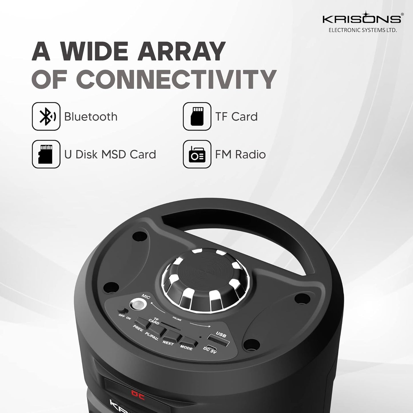 KRISONS Cylender 4" Double Woofer 40W Multi-Media Bluetooth Party Speaker with Wired Mic for Karaoke,2400 MAH Battery, Digital Display,RGB Lights, USB, SD Card, FM Radio,Auto TWS Function & Remote