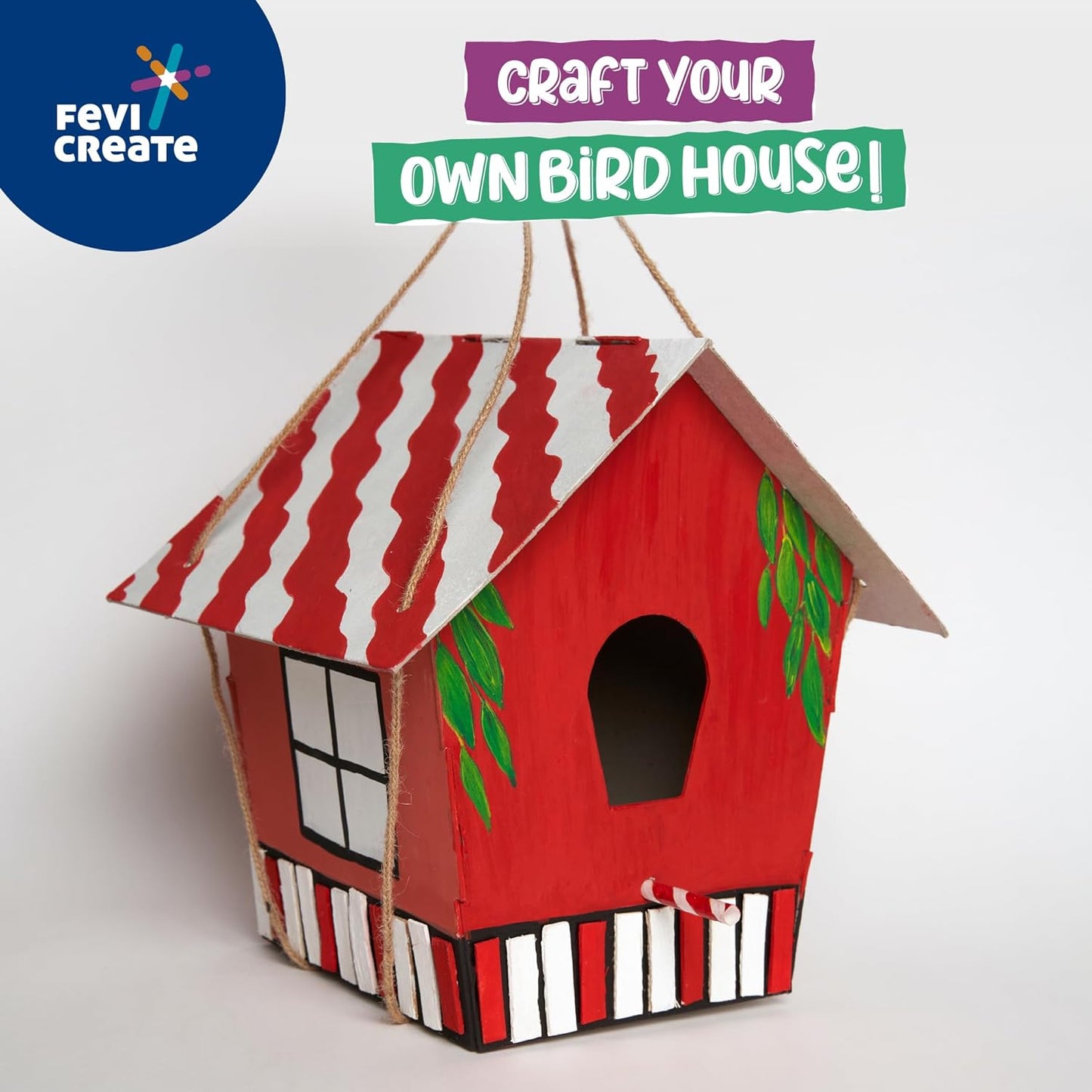 Fevicreate Bird House Art & Craft Kit | Craft, Paint and Hang a working Bird house in your garden | Boost child's creativity | Screen-Free Engagement | By Fevicol