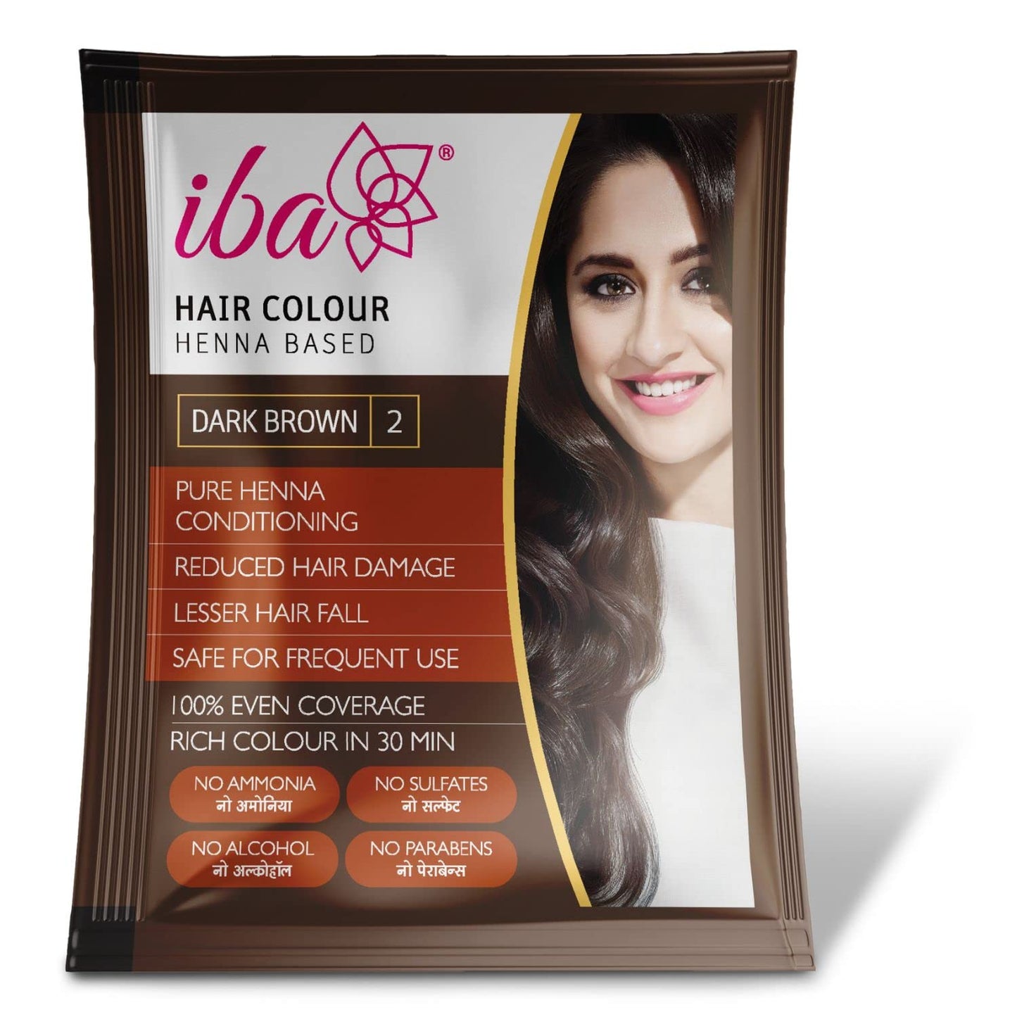 Iba Hair Colour for Women - Dark Brown, 70g | 100% Pure Henna Based Powder Sachet