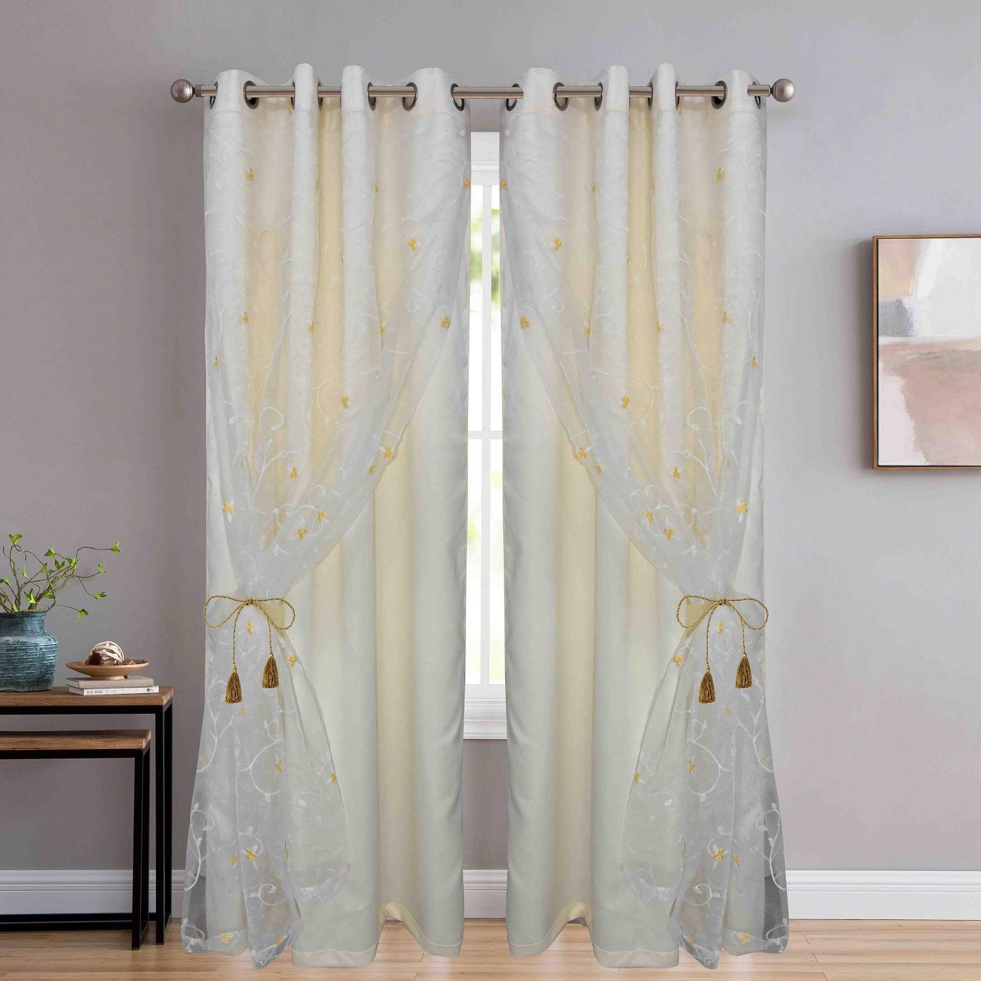 THUNDERSHOPPE Polyester Embroidered Double Curtains 