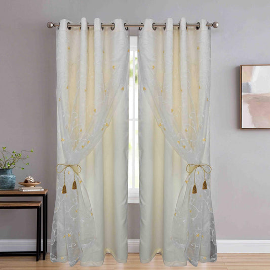 THUNDERSHOPPE Polyester Embroidered Double Curtains 