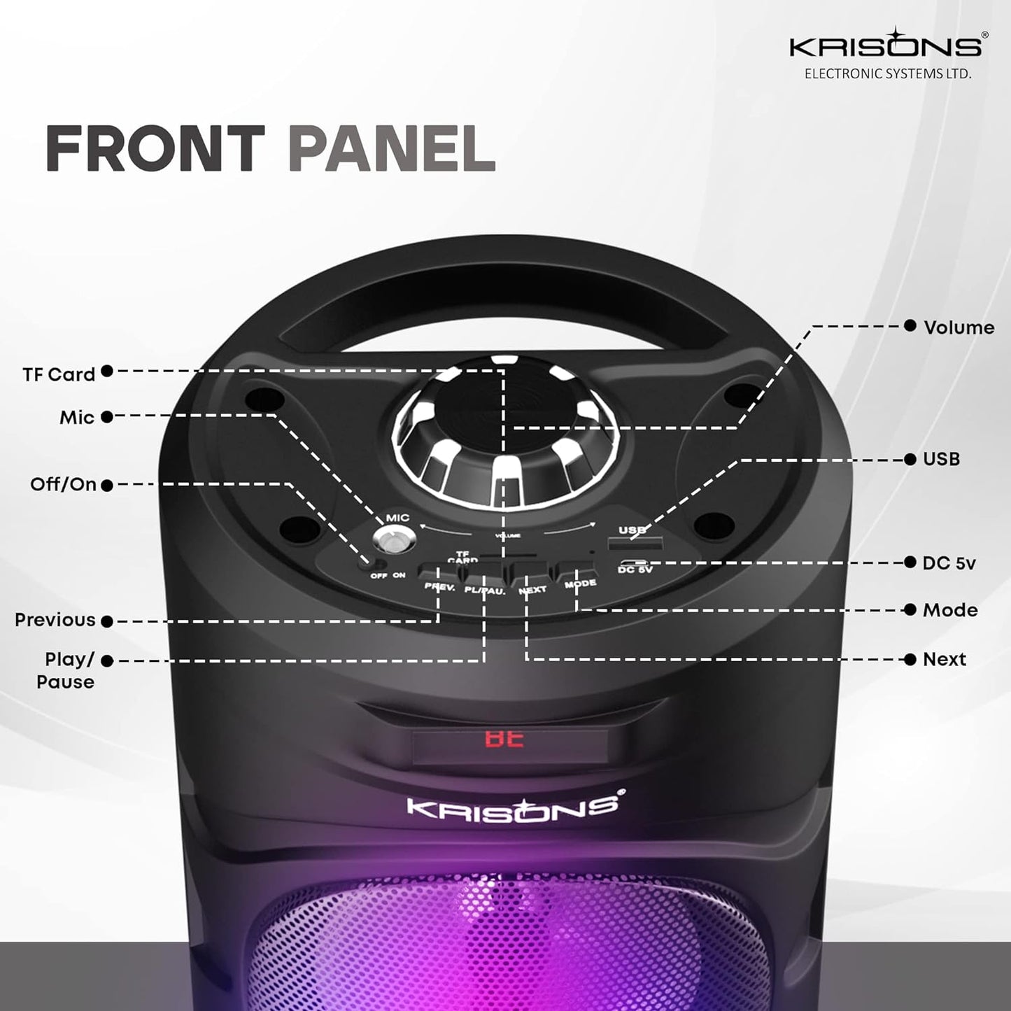 KRISONS Cylender 4" Double Woofer 40W Multi-Media Bluetooth Party Speaker with Wired Mic for Karaoke,2400 MAH Battery, Digital Display,RGB Lights, USB, SD Card, FM Radio,Auto TWS Function & Remote