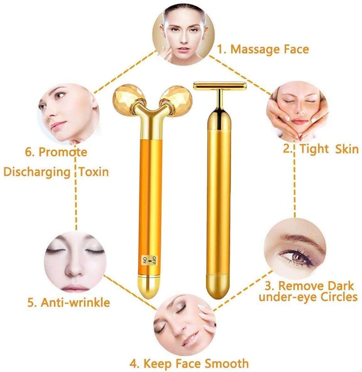 Concepta 2 in 1 Energy Beauty Bar Electric Vibration Facial Massage V shape Roller Waterproof Face Skin Care T-Shaped Anti Wrinkle Massager for Forehead Cheek Neck Clavicle Arm