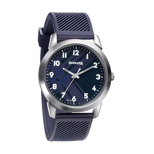 Blue Dial Analog watch For Men-NP77107SP03W Rubber, Blue Strap