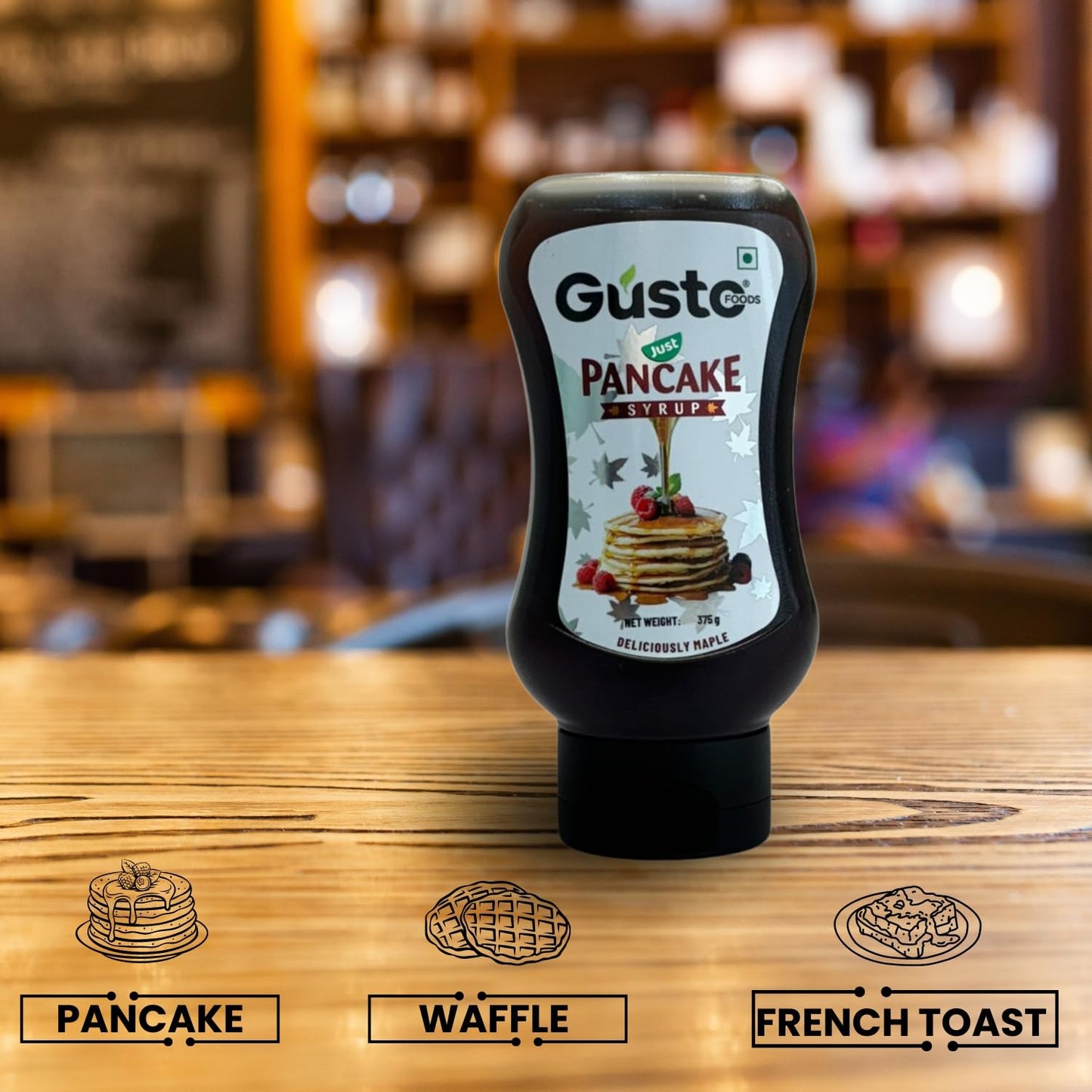 Gusto Foods Pancake Syrup With Maple Flavour (375G) | Healthy And Nutritious Sweet Syrup For Pancake, Yoghurt And Desserts (Pack Of 1), Liquid