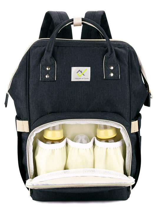 House of Quirk Baby Diaper Bag Maternity Backpack (Black)