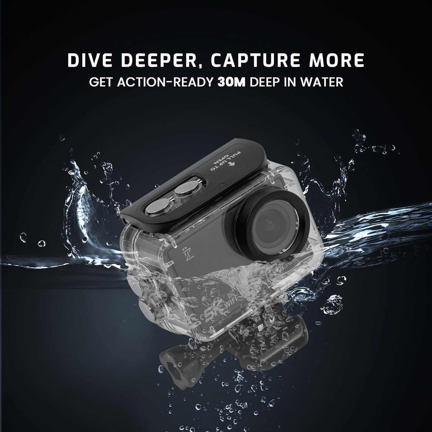 IZI Click 50MP Action Camera, 5K/30FPS, 170° HD Wide Angle, Anti-Shake EIS, Ideal for MotoVlog, YouTube, Instagram, Live Streaming. 110ft Waterproof, Type-C Mic Support, 2X 950mAh Batteries Included