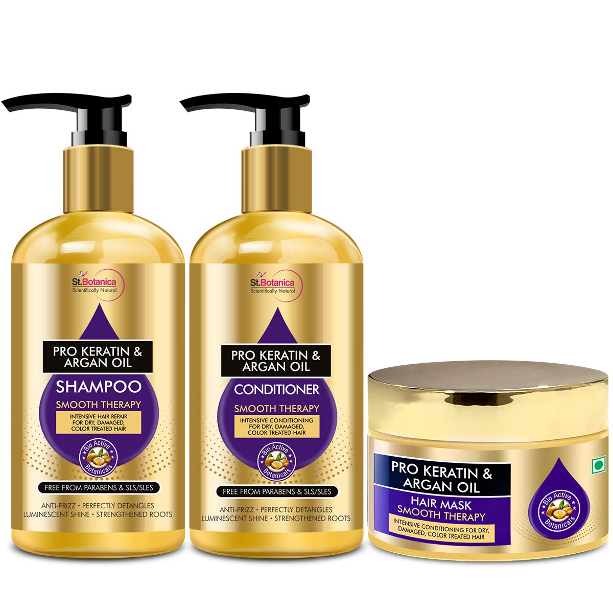 St.Botanica Pro Keratin And Argan Oil Shampoo 300ml + Conditioner 300ml + Hair Mask 200ml