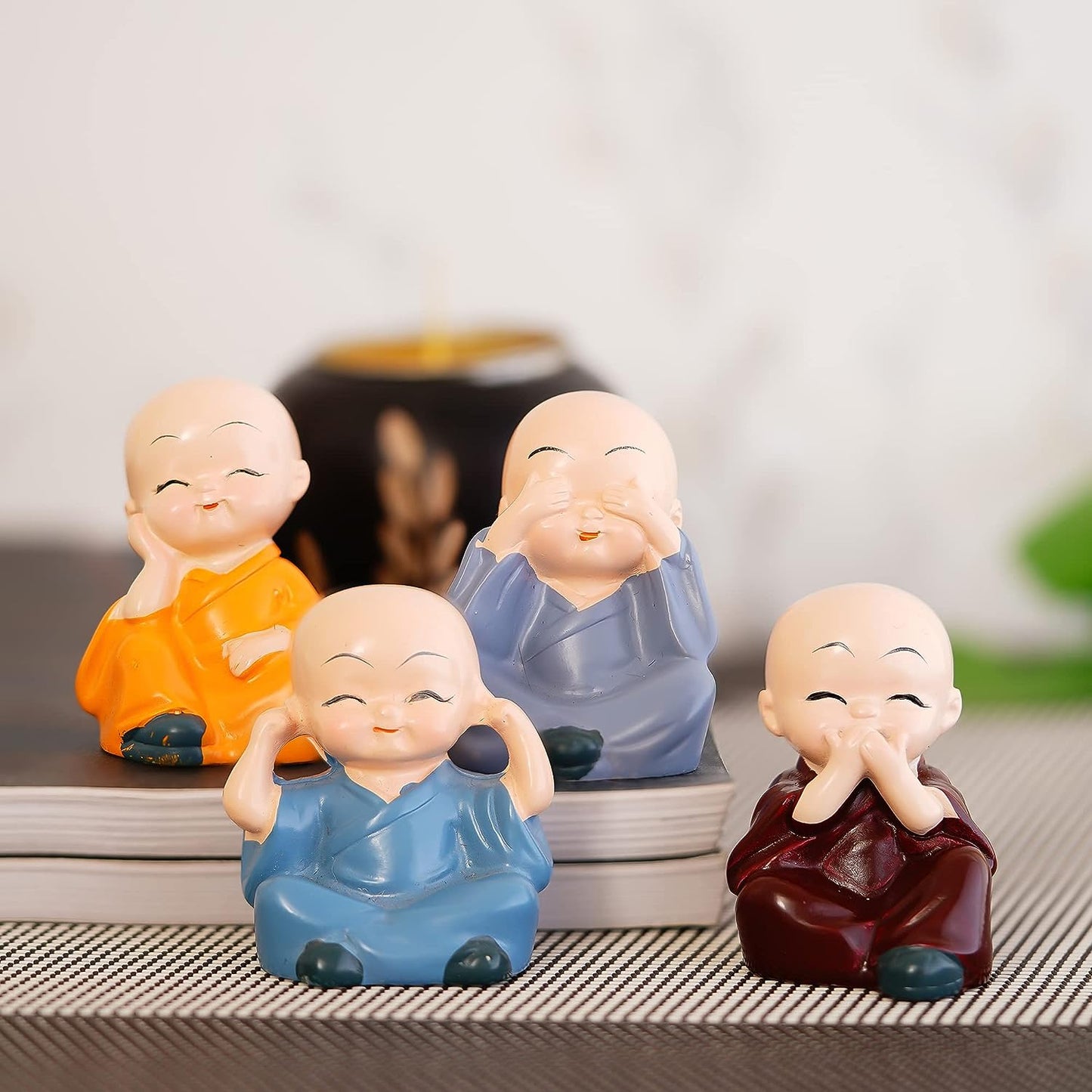 eCraftIndia Colorful 4 Monks Buddha Figurines - for Home Decor