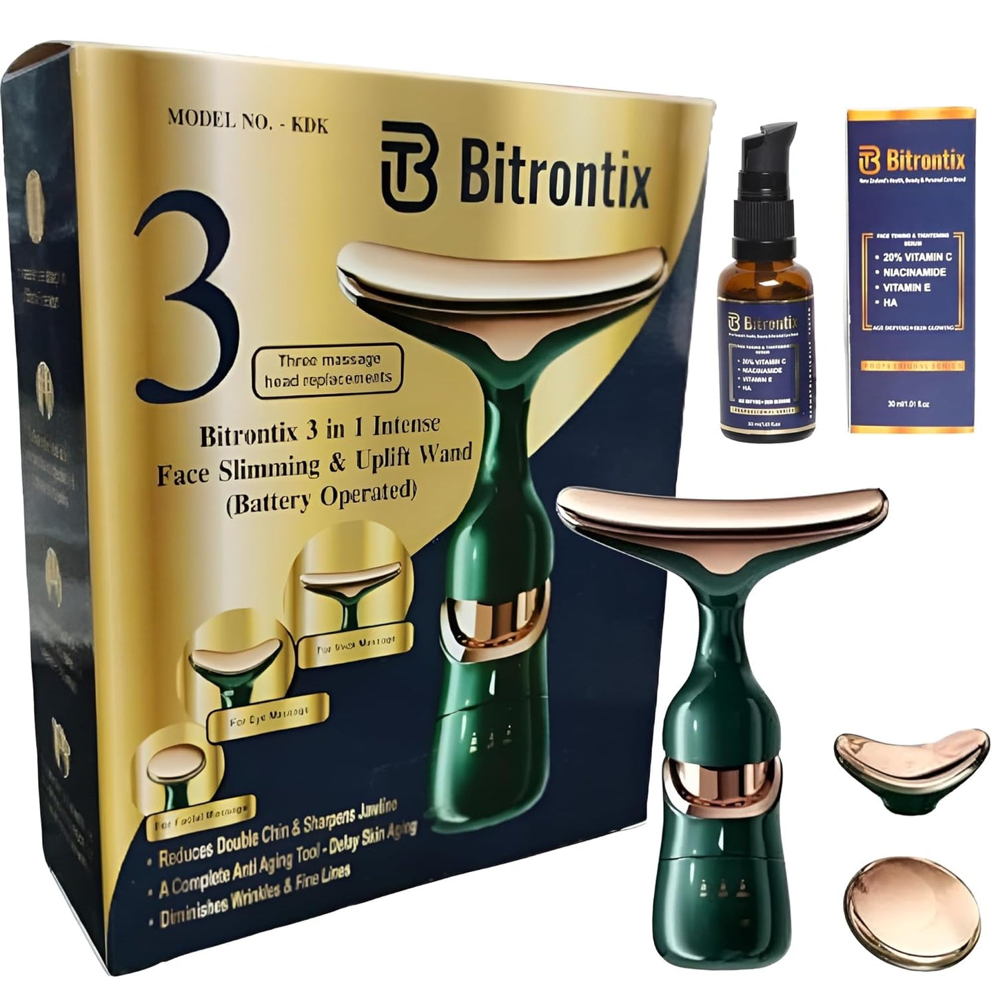 BITRONTIX™ 3 IN 1 INTENSE FACE SLIMMING & UPLIFT WAND WITH SERUM (BATTERY OPERATED) COMBO