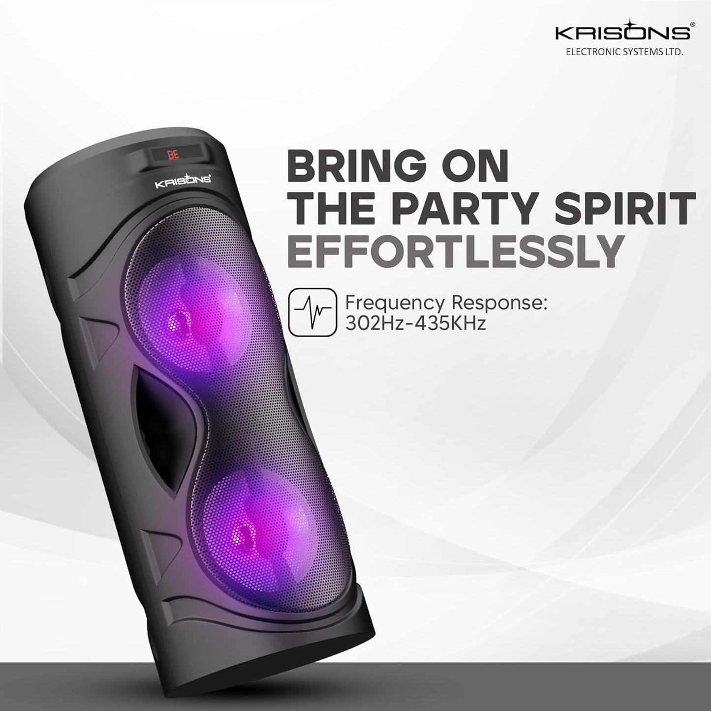 KRISONS Cylender 4" Double Woofer 40W Multi-Media Bluetooth Party Speaker with Wired Mic for Karaoke,2400 MAH Battery, Digital Display,RGB Lights, USB, SD Card, FM Radio,Auto TWS Function & Remote