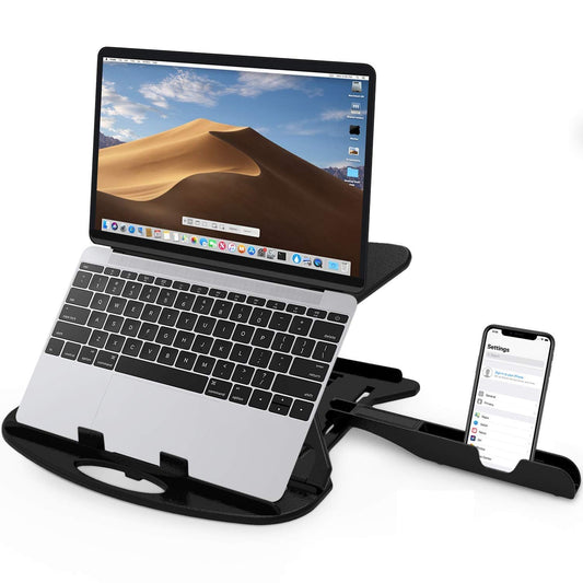 STRIFF Adjustable Laptop Tabletop Stand Patented Riser Ventilated Portable Foldable Compatible with MacBook Notebook Tablet Tray Desk Table Book with Free Phone Stand