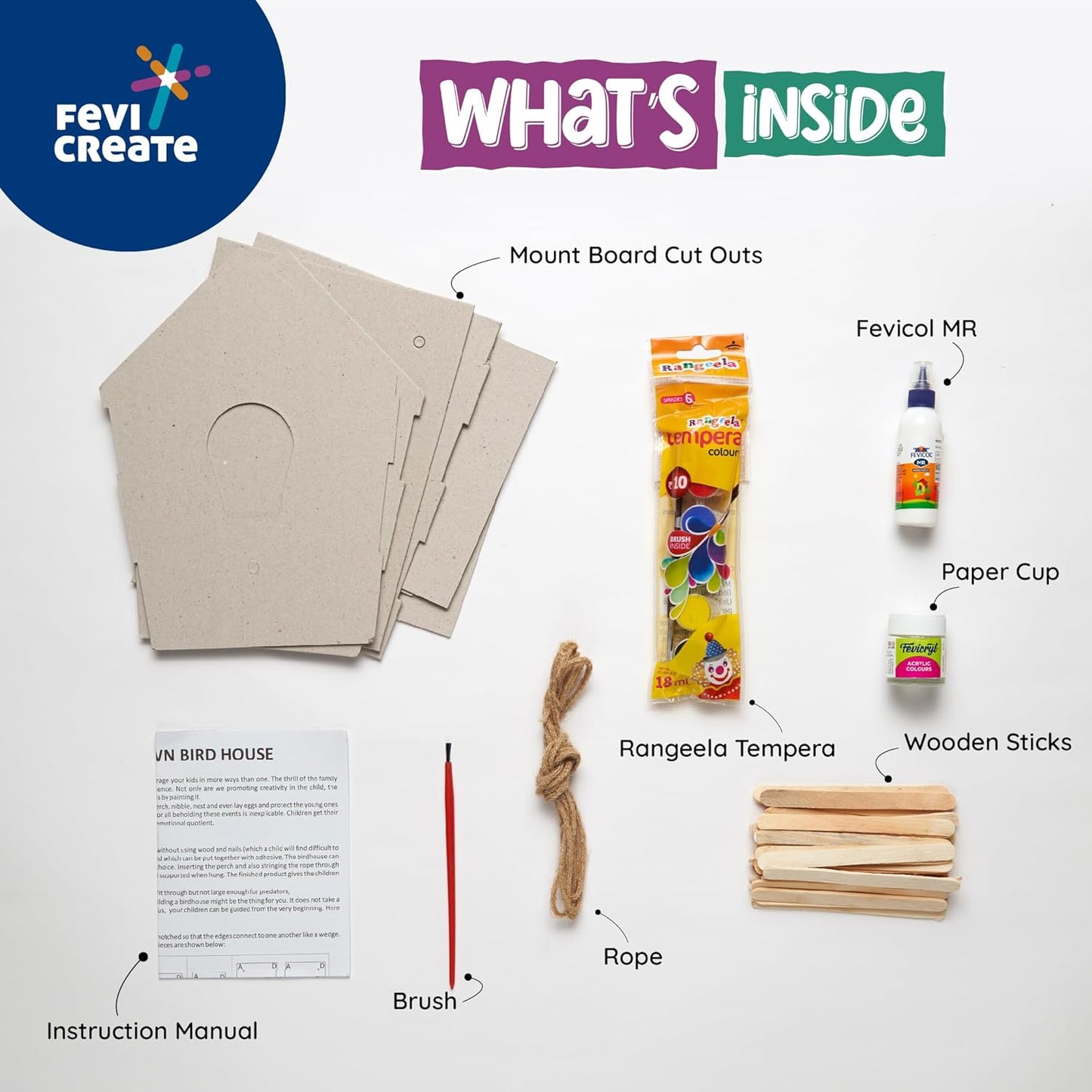 Fevicreate Bird House Art & Craft Kit | Craft, Paint and Hang a working Bird house in your garden | Boost child's creativity | Screen-Free Engagement | By Fevicol