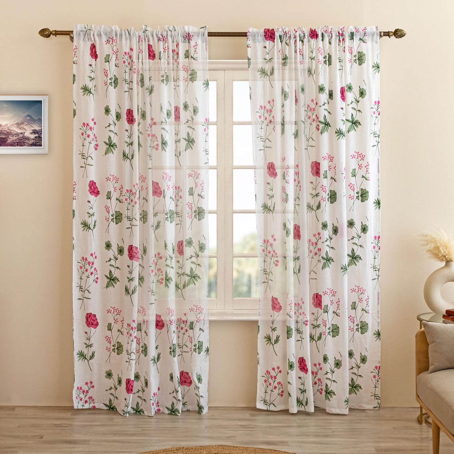 HOMEMONDE Sheer Printed Rod Pocket Curtains