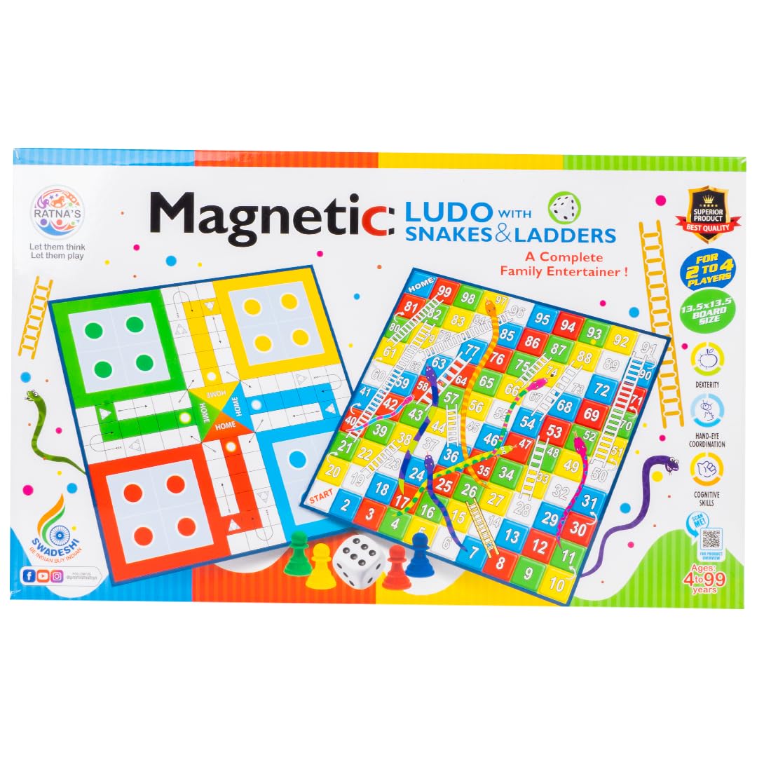 Ratna's Magnetic Snakes and Ladders with Ludo Board Game for Kids and Family Fun