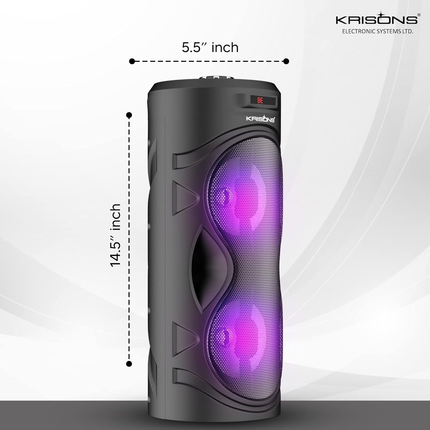 KRISONS Cylender 4" Double Woofer 40W Multi-Media Bluetooth Party Speaker with Wired Mic for Karaoke,2400 MAH Battery, Digital Display,RGB Lights, USB, SD Card, FM Radio,Auto TWS Function & Remote