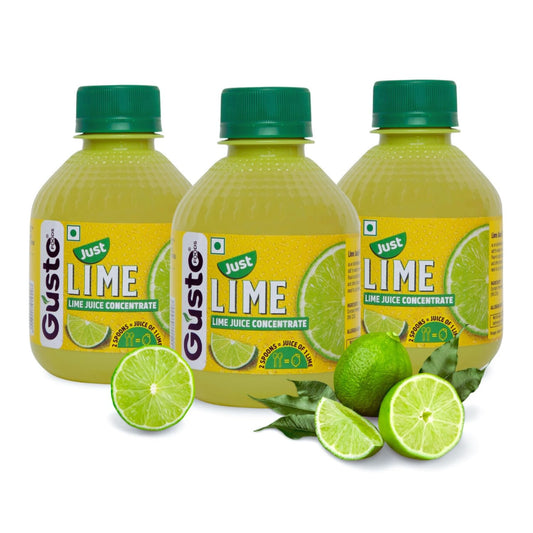 Gusto Foods Green Lime Juice Concentrate - Pack of 3 (600ml) | Equivalent to 60 Natural Limes | Pocket Bottle Hassle Free | Ideal for daily use in Cooking & Beverages | Pure Lemon Zest in Every Drop