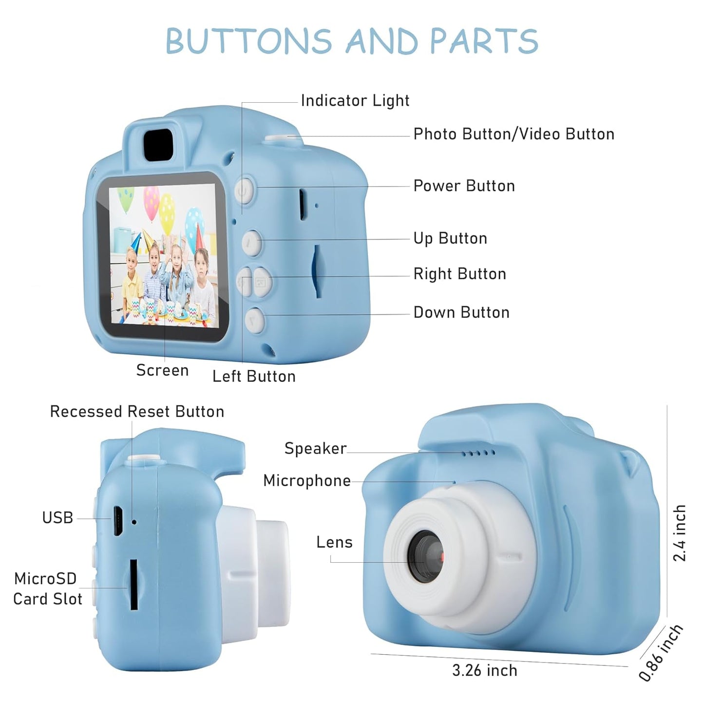 PLAYSKOUT Kids Camera for Girls Boys, 13MP 1080P HD Digital Video Camera and Photography for Age 3-10 Years Old Children, Christmas Birthday Festival Gift for Kids (Blue)