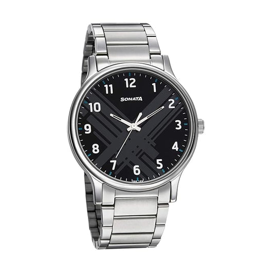 Black Dial Silver Band Analog Stainless Steel watch