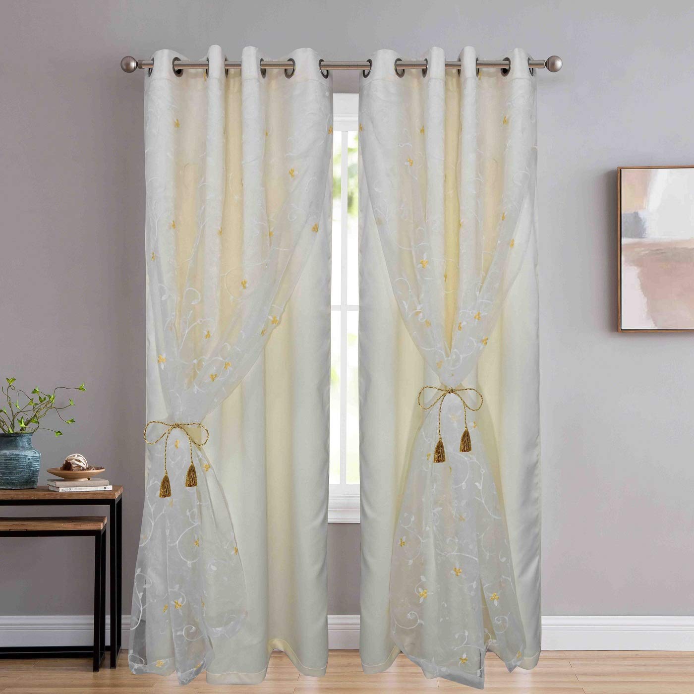 THUNDERSHOPPE Polyester Embroidered Double Curtains 