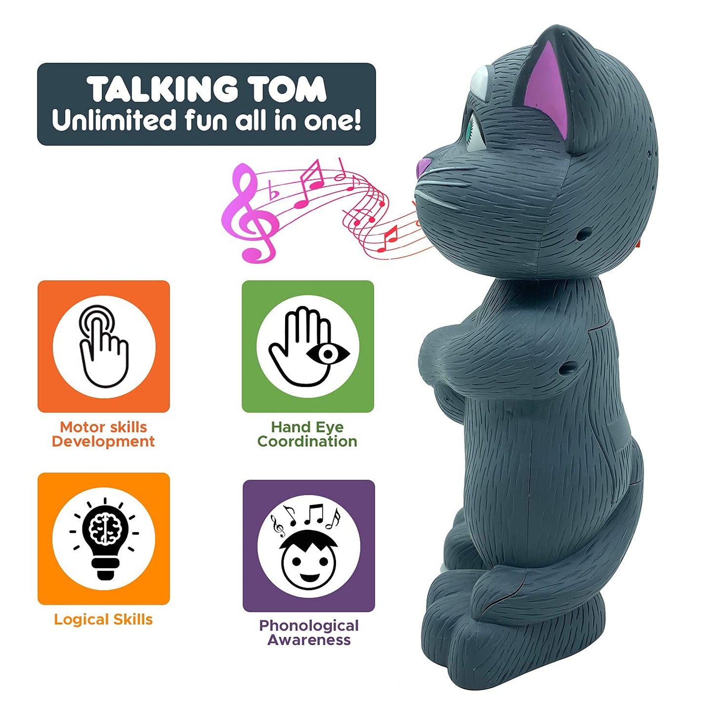 GRAPHENE Interactive Talking Tom Cat Toy for Toddlers, Repeating and Singing Functions for Endless Fun, Educational Learning Tool for Language and Social Skills, Safe and Durable