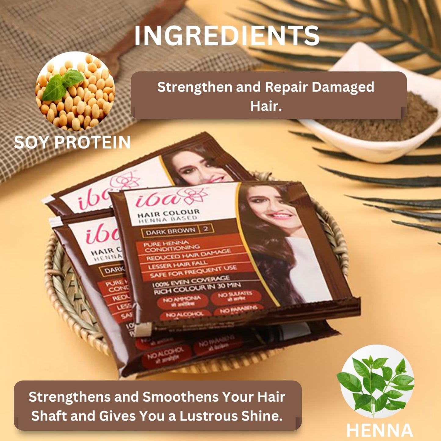 Iba Hair Colour for Women - Dark Brown, 70g | 100% Pure Henna Based Powder Sachet