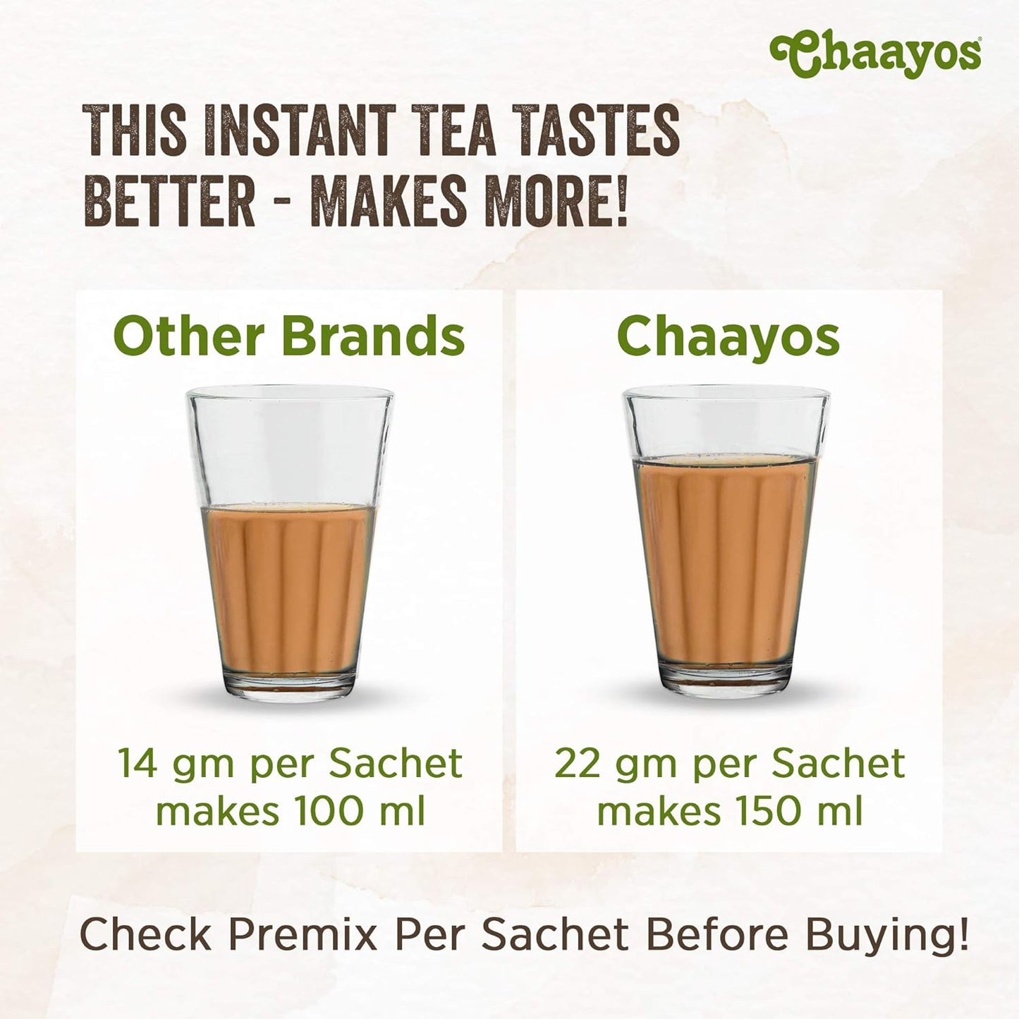 Chaayos Instant Tea Premix - Regular Sugar - Adrak Elaichi Chai (15 Sachets*22 grams =330 grams | Premix Ready Mix Tea | Assam Tea | Desi Chai | Flavoured Tea | Tea Mix