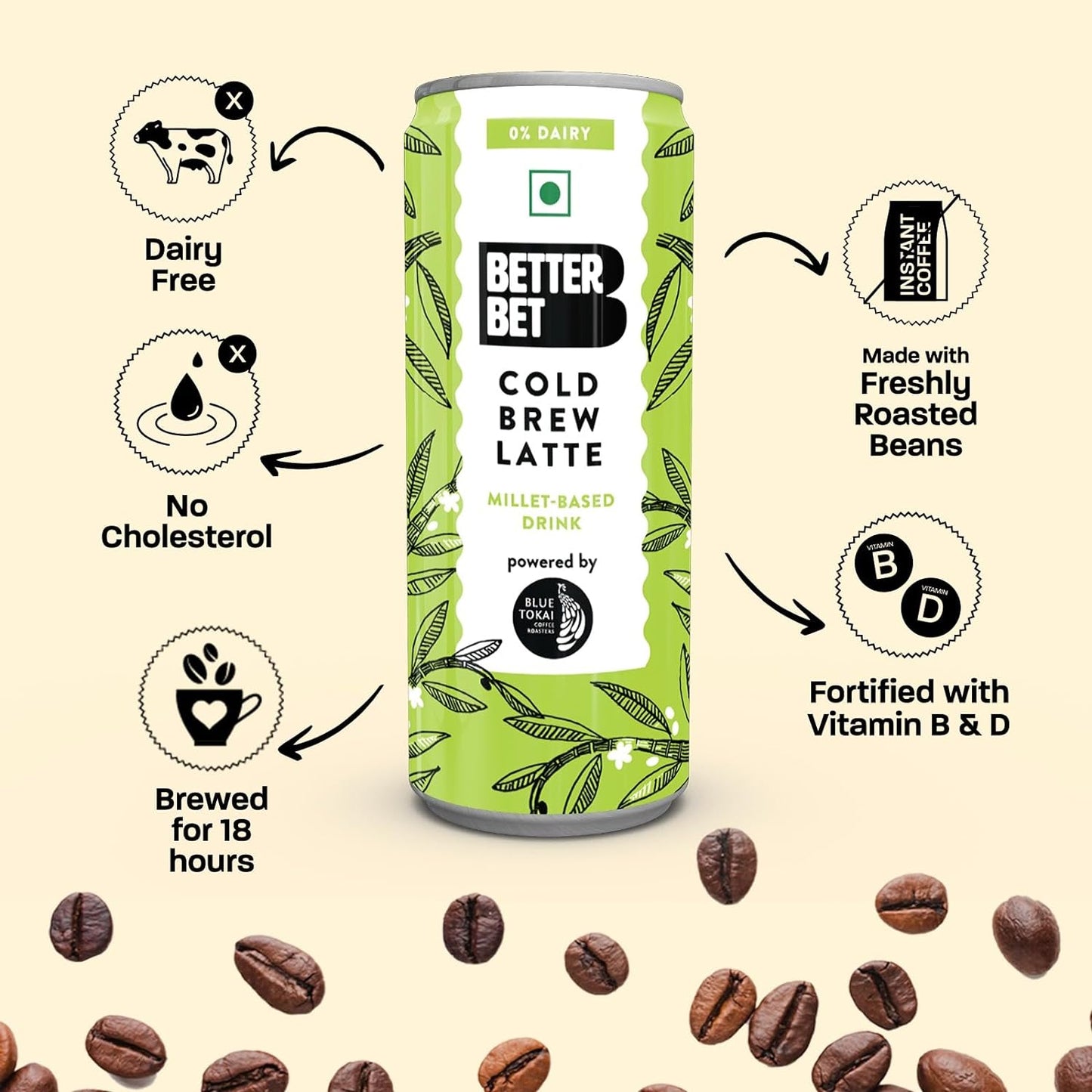 Better Bet x Blue Tokai Millet Based Cold Brew Latte Coffee 800 ML (4 X200 ML) | No Added Preservatives | 0% Dairy | Millet Drink | Ready To Drink | Made With Freshly Roasted Blue Tokai Beans