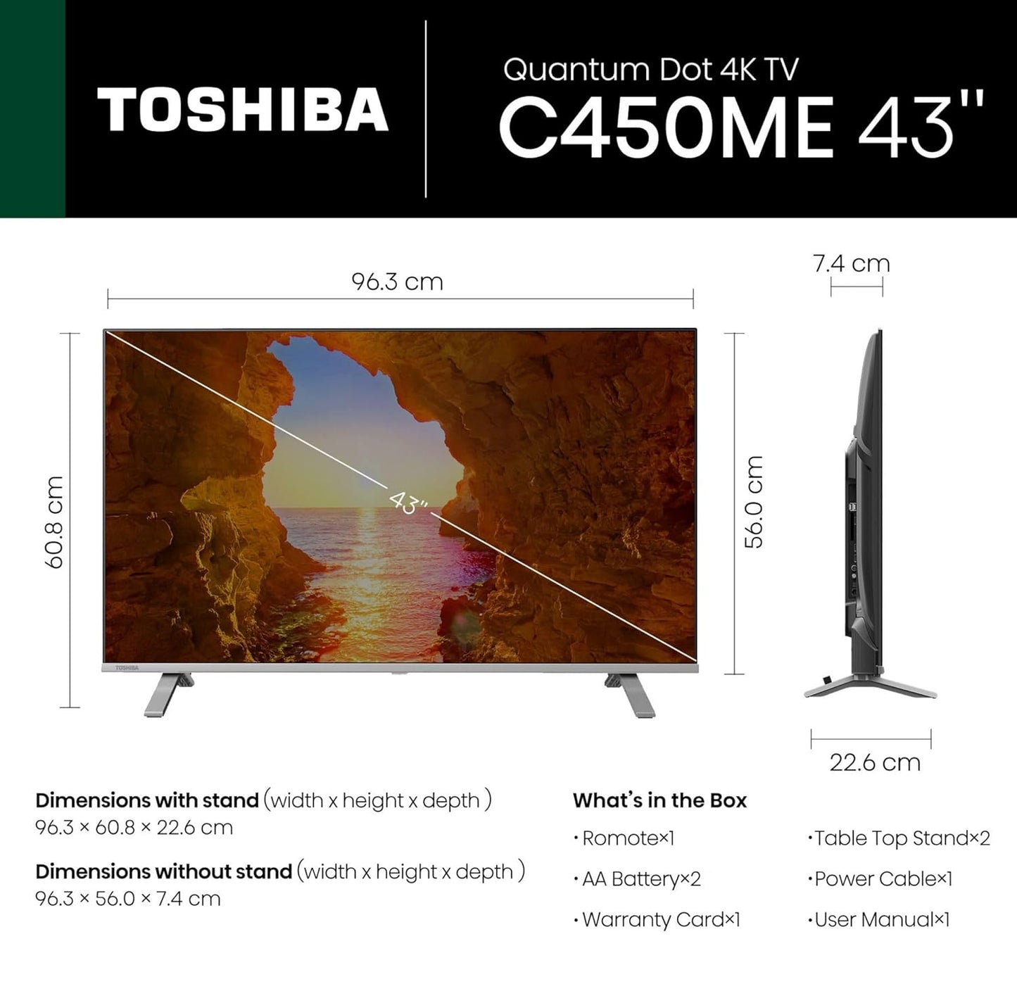 Toshiba 108 cm (43 inches) 4K Ultra HD Smart QLED TV 43C450ME (Silver)