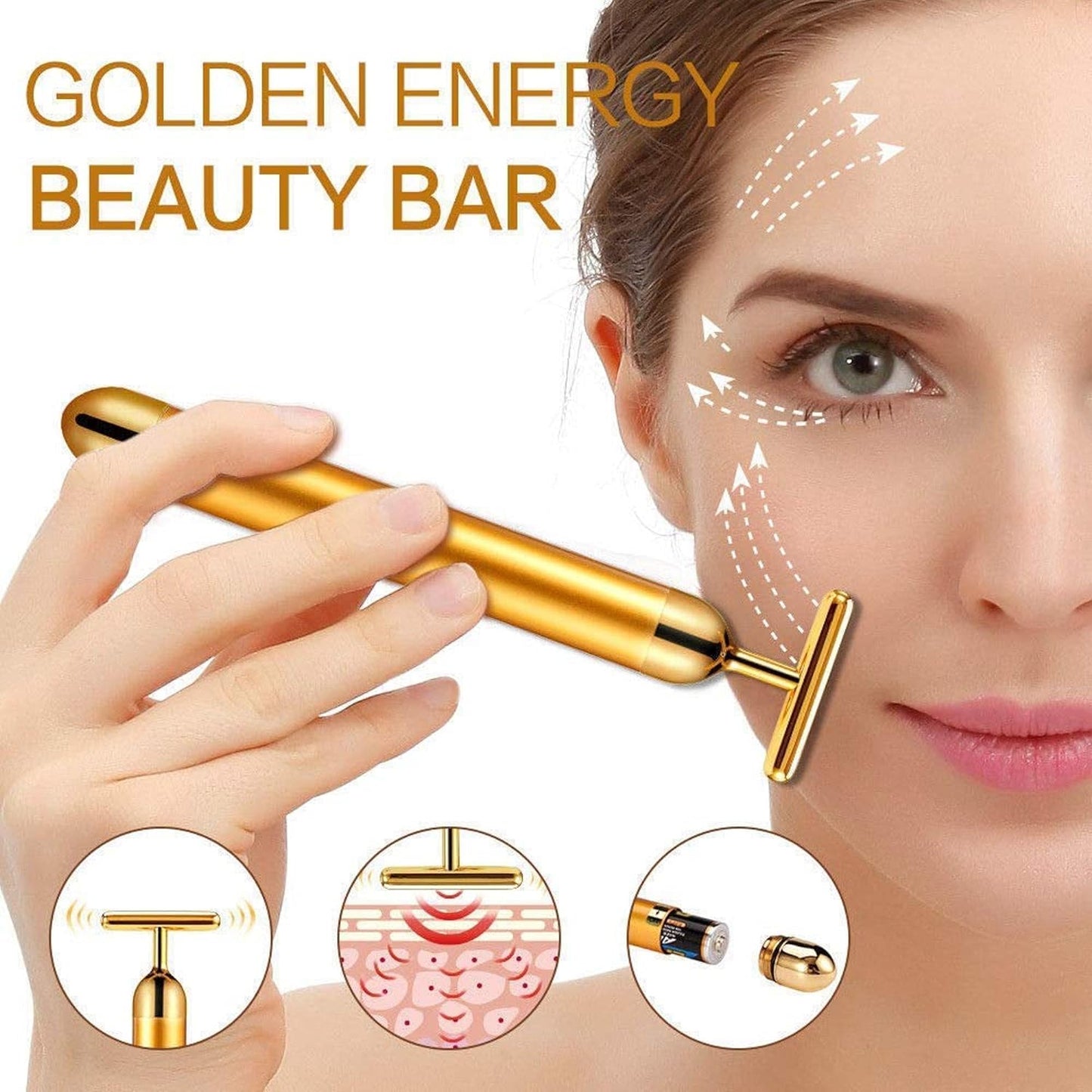 Concepta 2 in 1 Energy Beauty Bar Electric Vibration Facial Massage V shape Roller Waterproof Face Skin Care T-Shaped Anti Wrinkle Massager for Forehead Cheek Neck Clavicle Arm