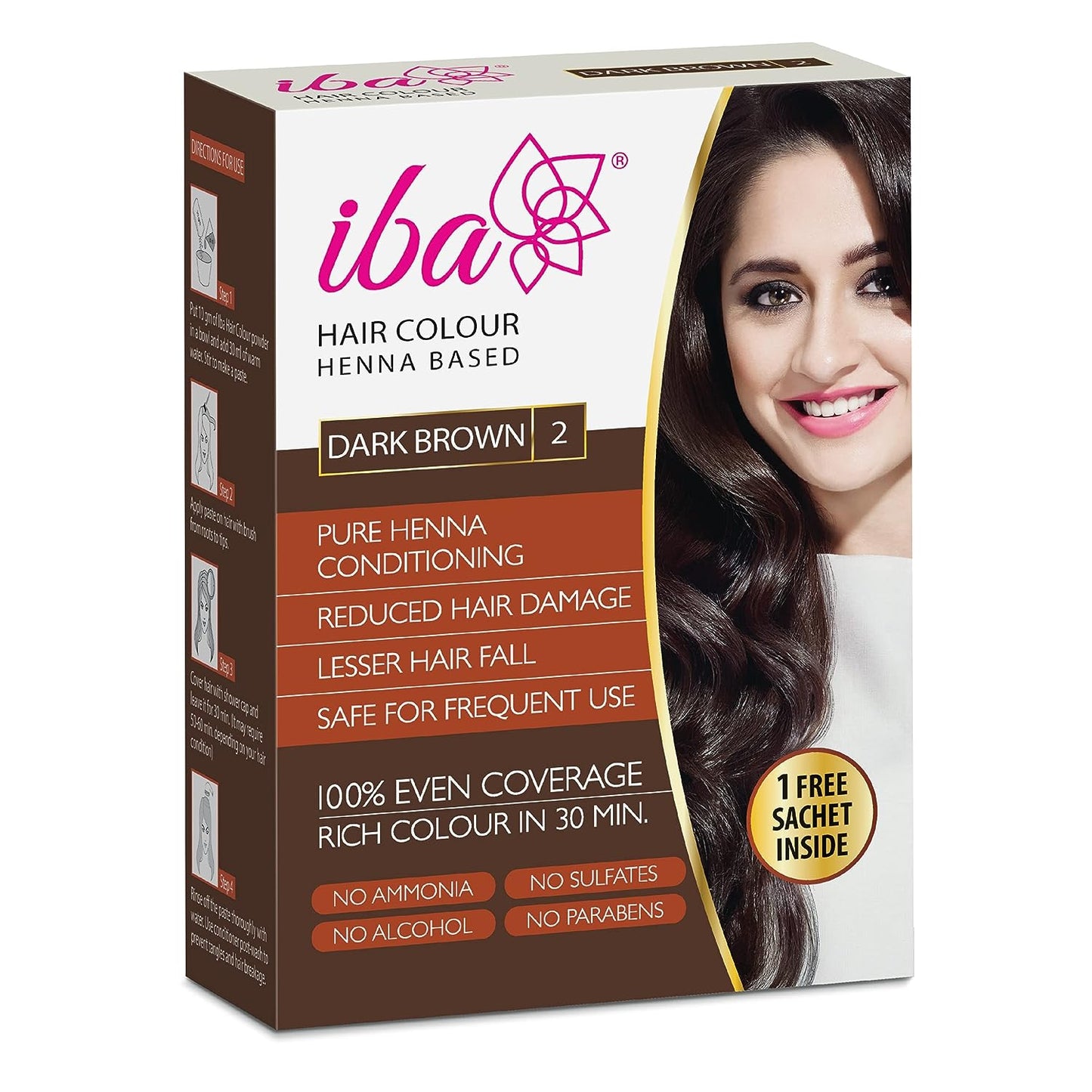 Iba Hair Colour for Women - Dark Brown, 70g | 100% Pure Henna Based Powder Sachet