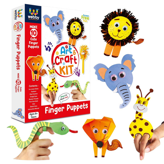 Webby DIY Finger Puppets Art and Craft Activity Kit | Hobby Kit | Decoration | School Projects | Craft Supply | Make 10 Cute Finger Puppet | Return Gift for Kids