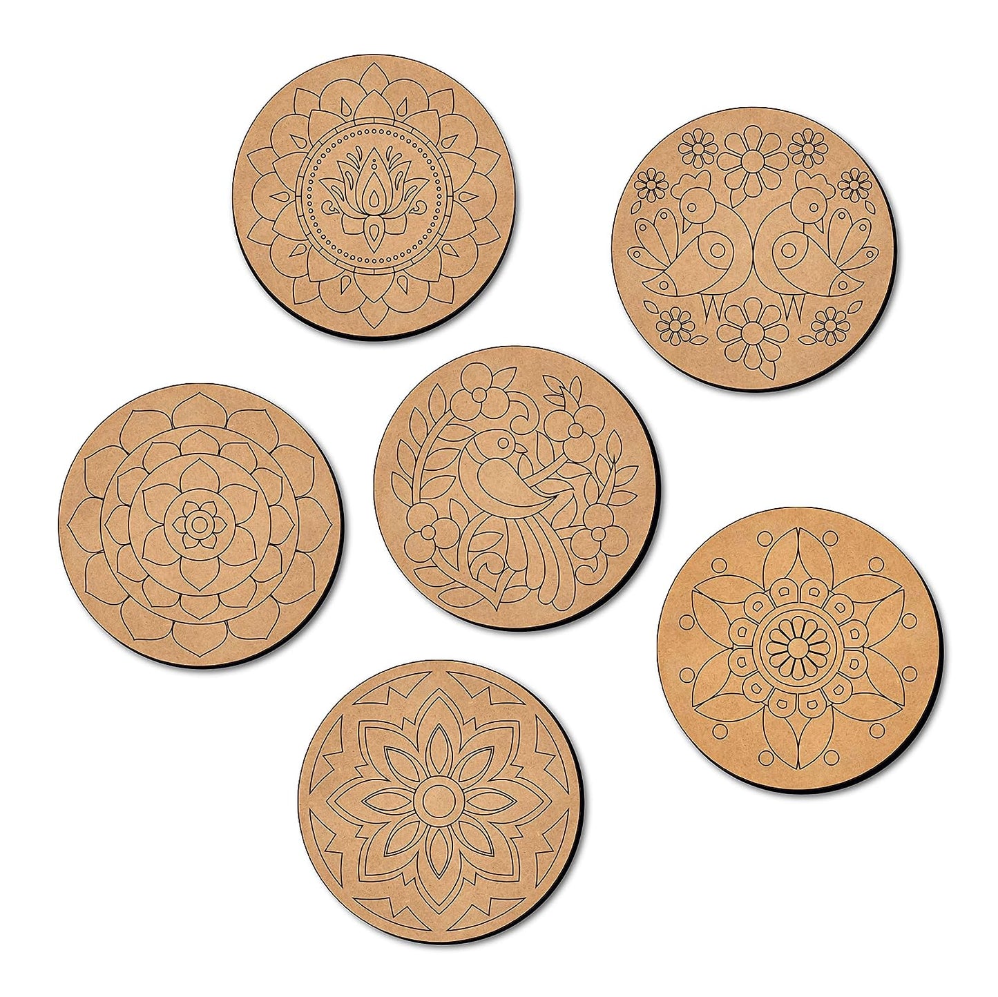 Mini Leaves Wooden Mandala Paint Kit Tea Coasters Art and Craft Kit, Colours, Painting Brush