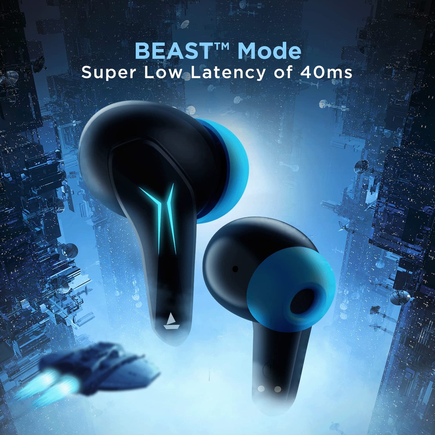 boAt Immortal 121 in Ear TWS Earbuds with Beast Mode(40ms Low Latency) for Gaming, 40H Playtime, Blazing LEDs, Quad Mics ENx Signature Sound, ASAP Charge(10 Mins= 180 Mins)(Black Sabre)