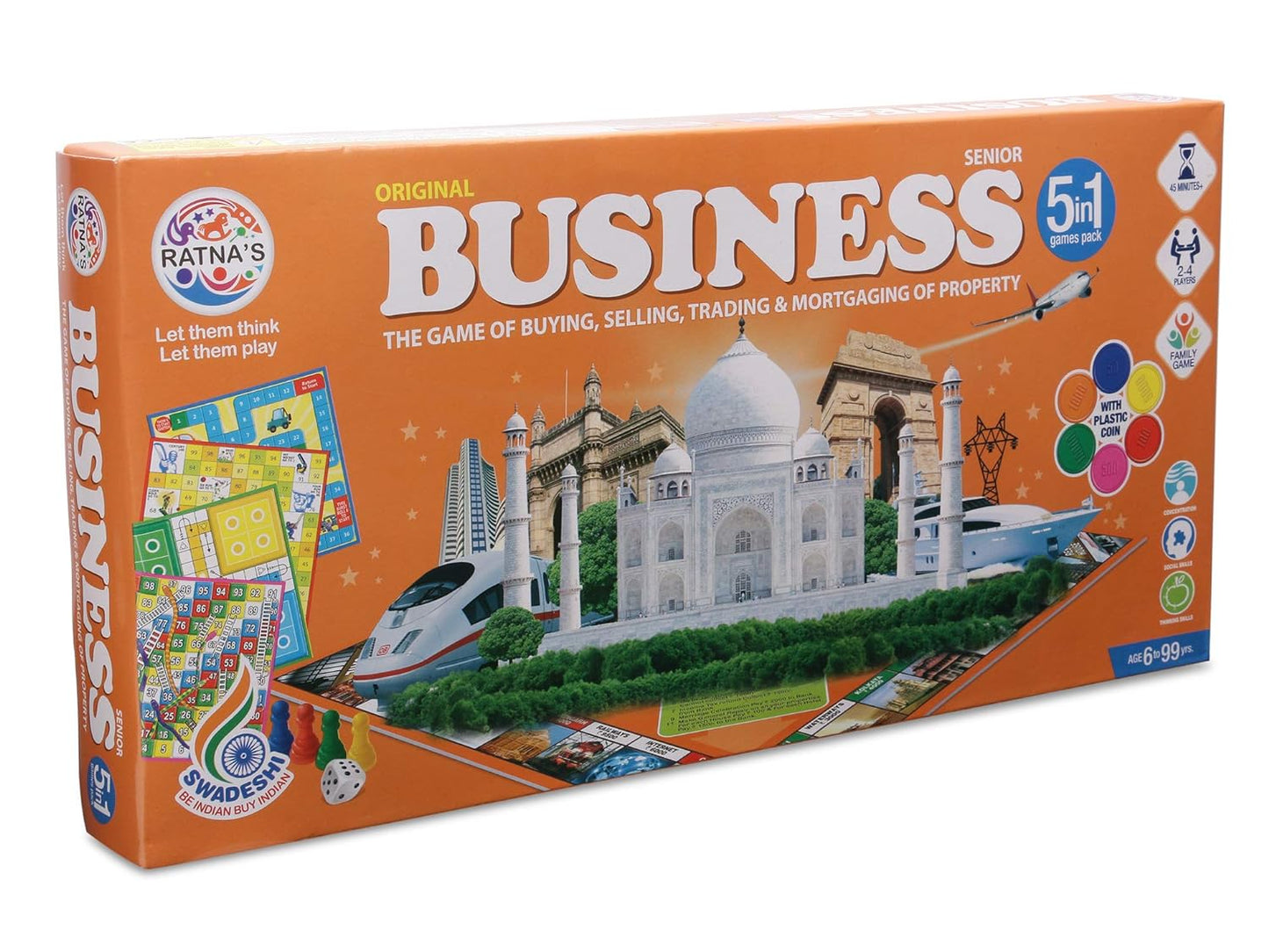 Ratna's 5 in 1 Business Senior Game with Plastic Coins Along with Other Board Games