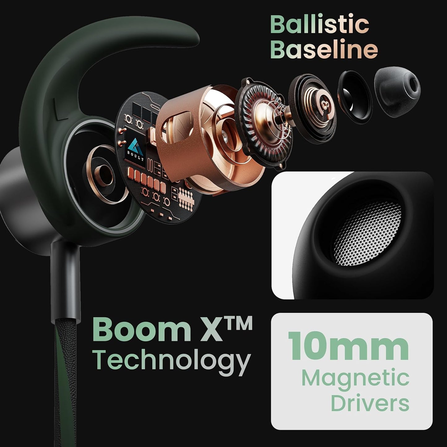 Boult Audio RCharge Wireless in Ear Bluetooth Earphones with ENC Mic, 30H Playtime, 50ms Low Latency Gaming Mode, Dual Pairing, Type-C Fast Charging (10Min=12Hrs), 10mm Bass Drivers Neckband (Green)