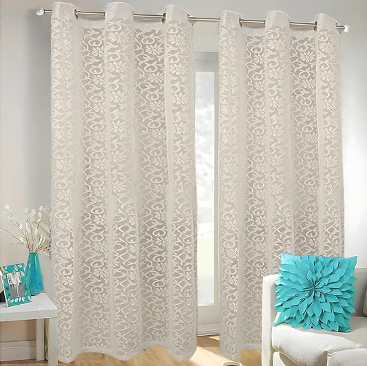 Kuber Industries Flower Design 2 Pieces Sheer Door Curtains 