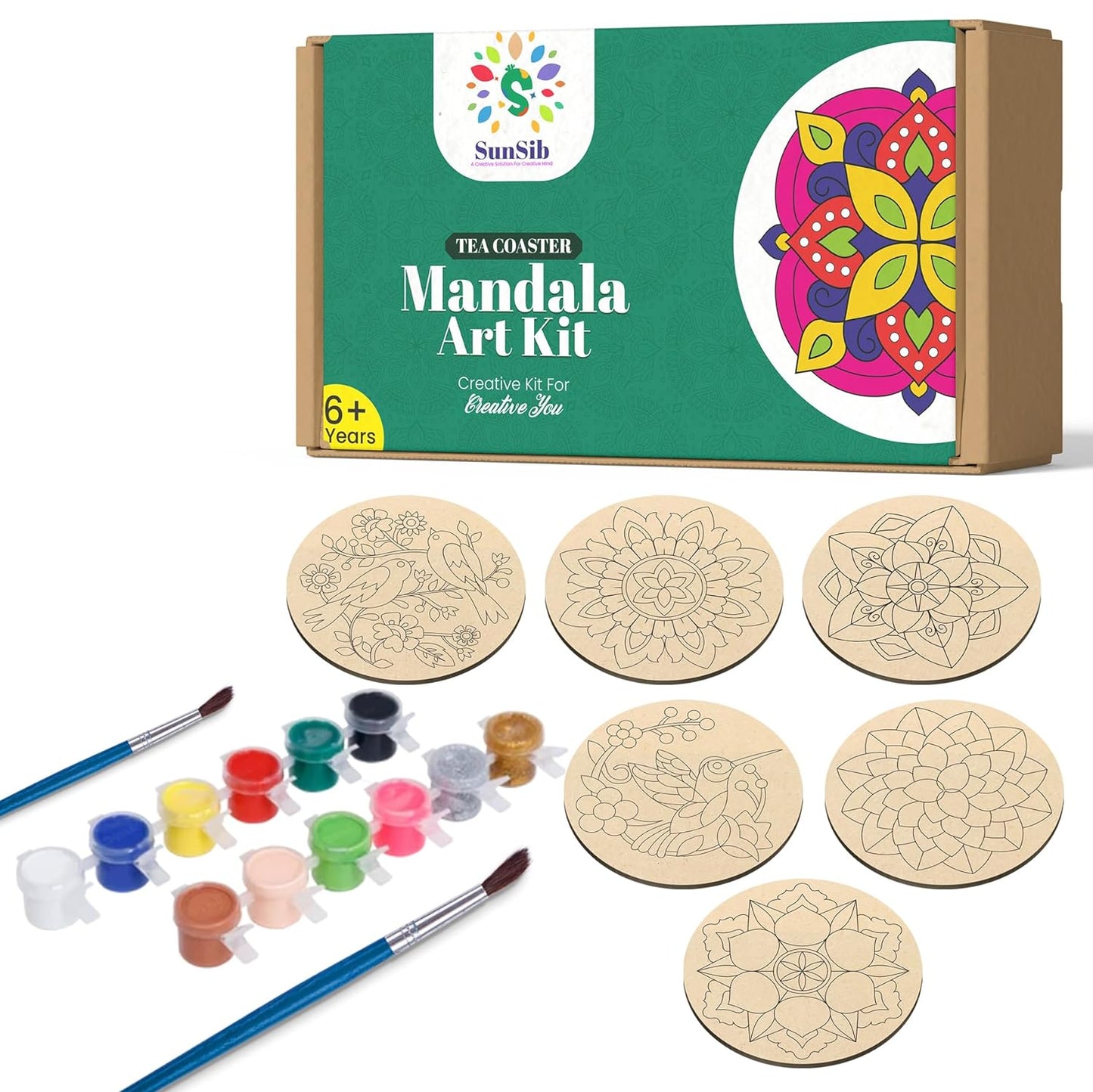 sunsib Creative Kids DIY Mandala Painting Kit - Complete Art and Craft Set for Boys and Girls Ages 9-12 - Includes Mandala Art Tools and Supplies - Ideal Painting Kit for Budding Artists