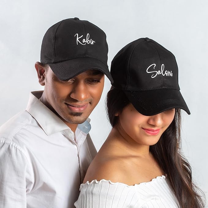 AICA Personalised Name Cotton Cap for Men & Women – Black, Free Size | Gifts for Men & Women