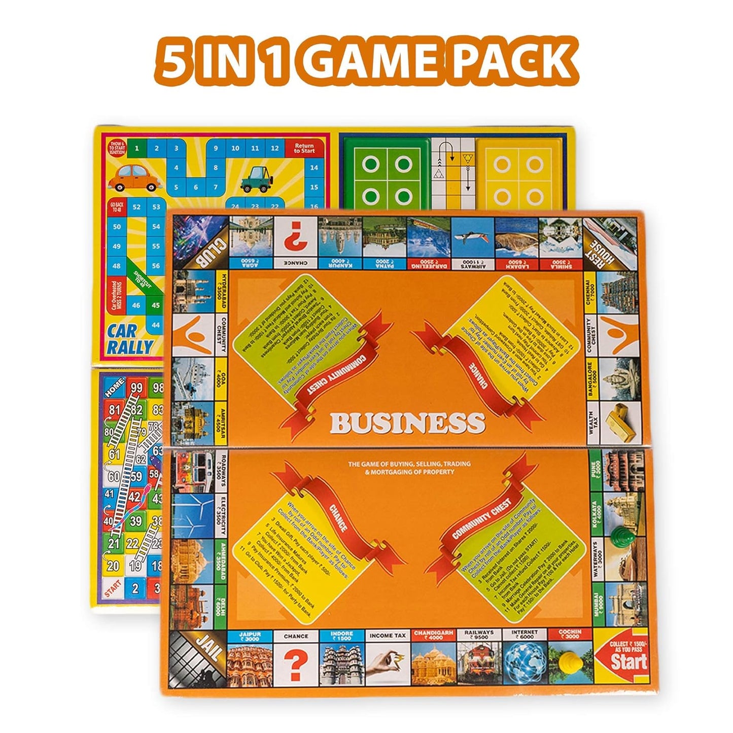 Ratna's 5 in 1 Business Senior Game with Plastic Coins Along with Other Board Games