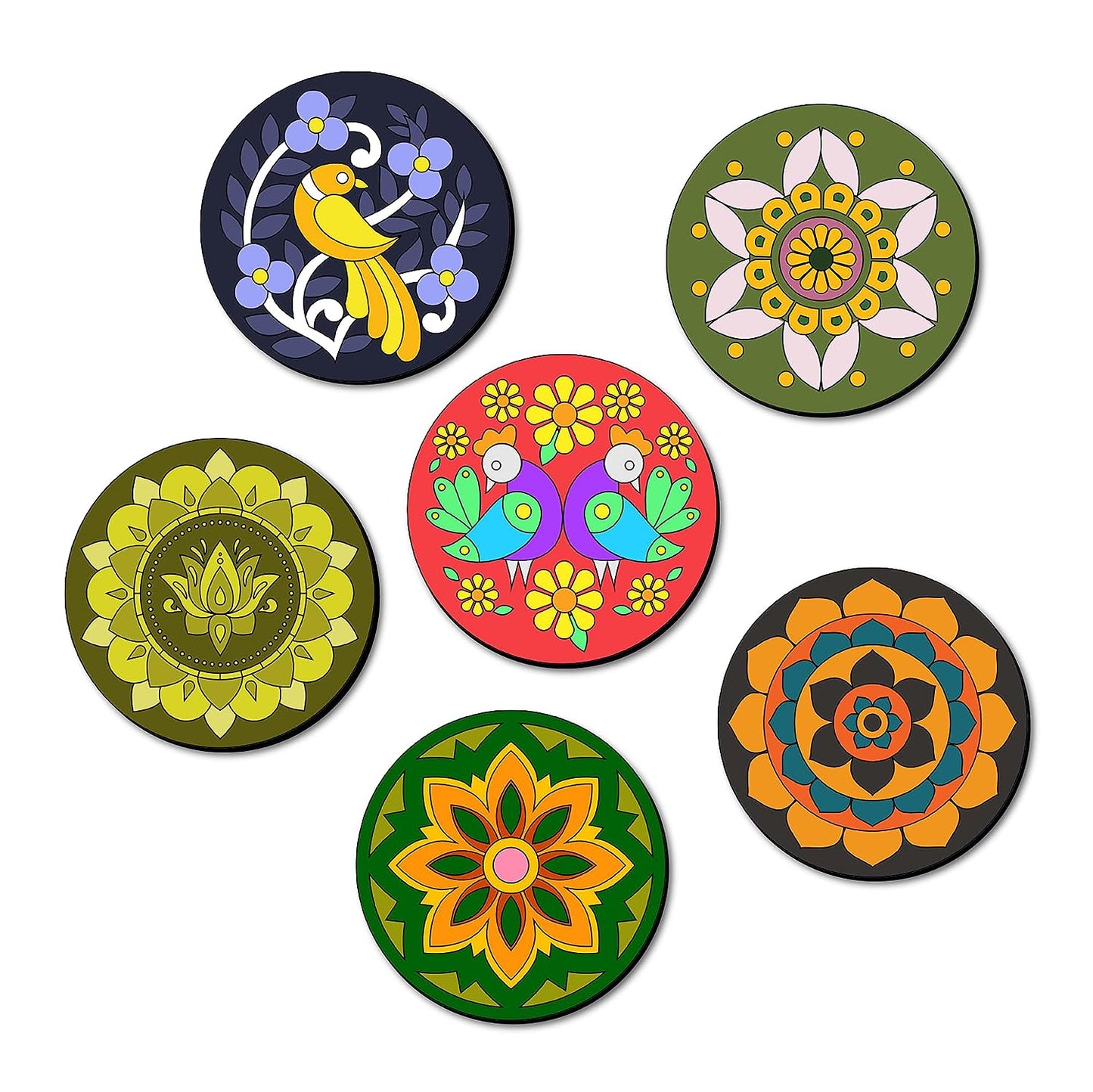 Mini Leaves Wooden Mandala Paint Kit Tea Coasters Art and Craft Kit, Colours, Painting Brush