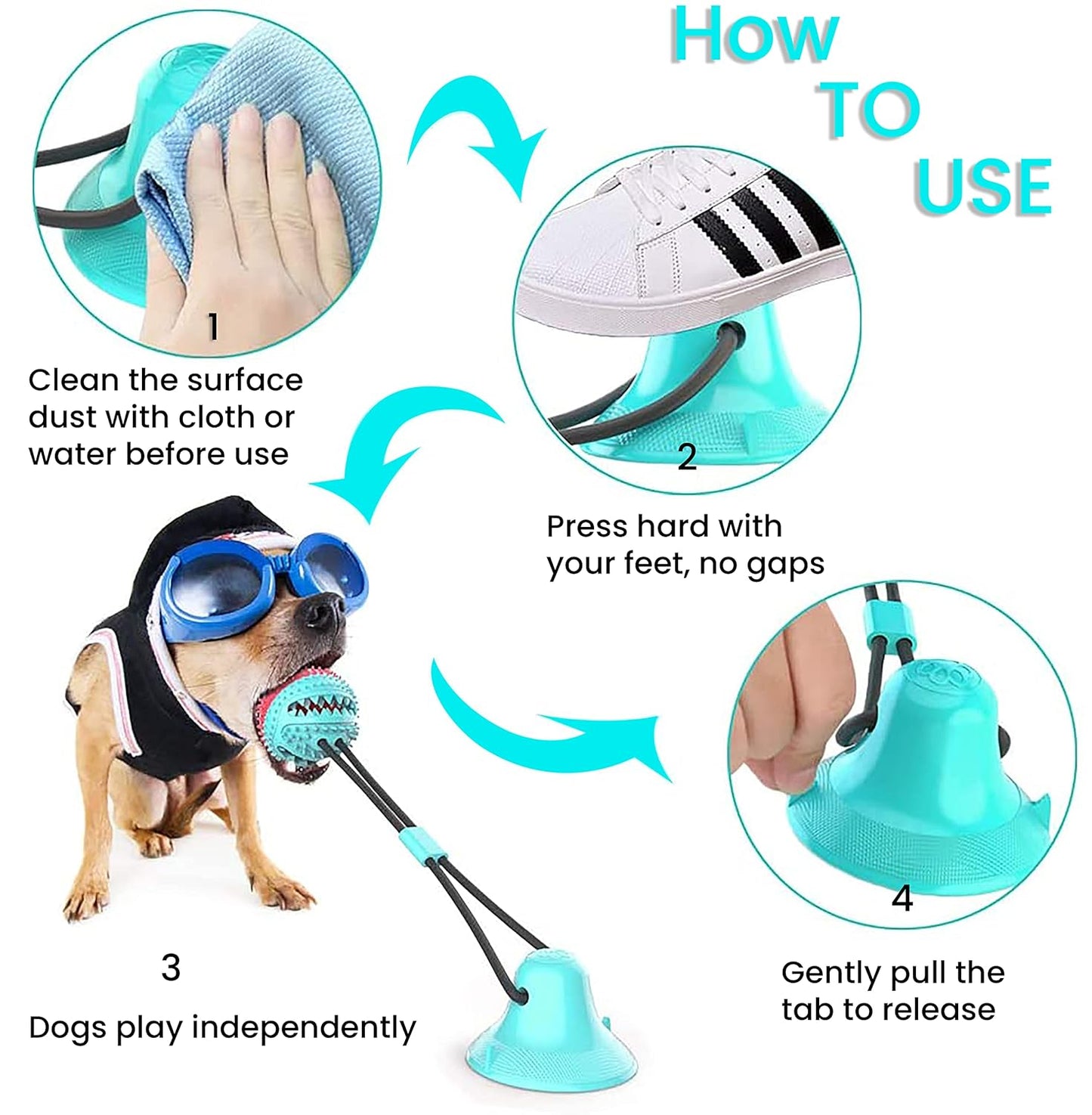 Pet Central Interactive Dog Toys – Suction Cup Dog Chew Toy for Aggressive Chewers – Treat Dispensing Squeaky Dog Toy for Stimulation and Self-Playing – Tug of War Rope with Teeth Cleaning Ball