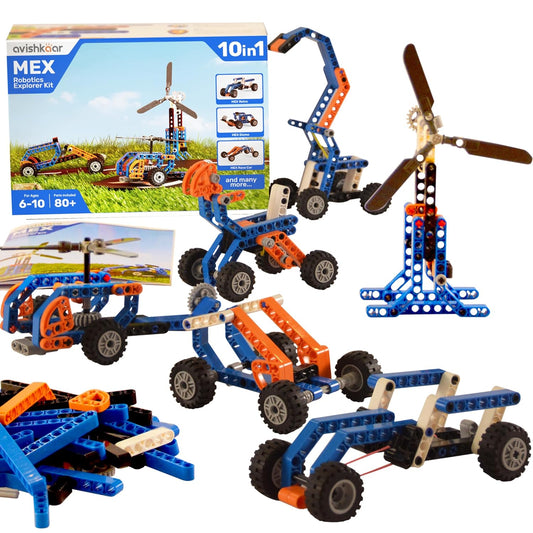 Avishkaar MEX Robotic Explorer Kit, 10-in-1 DIY Robotics Science Kit, Learning Toys for Boys and Girls Aged 6,7,8,9,10, Building and Construction Set with 80+ Parts, Educational Gift