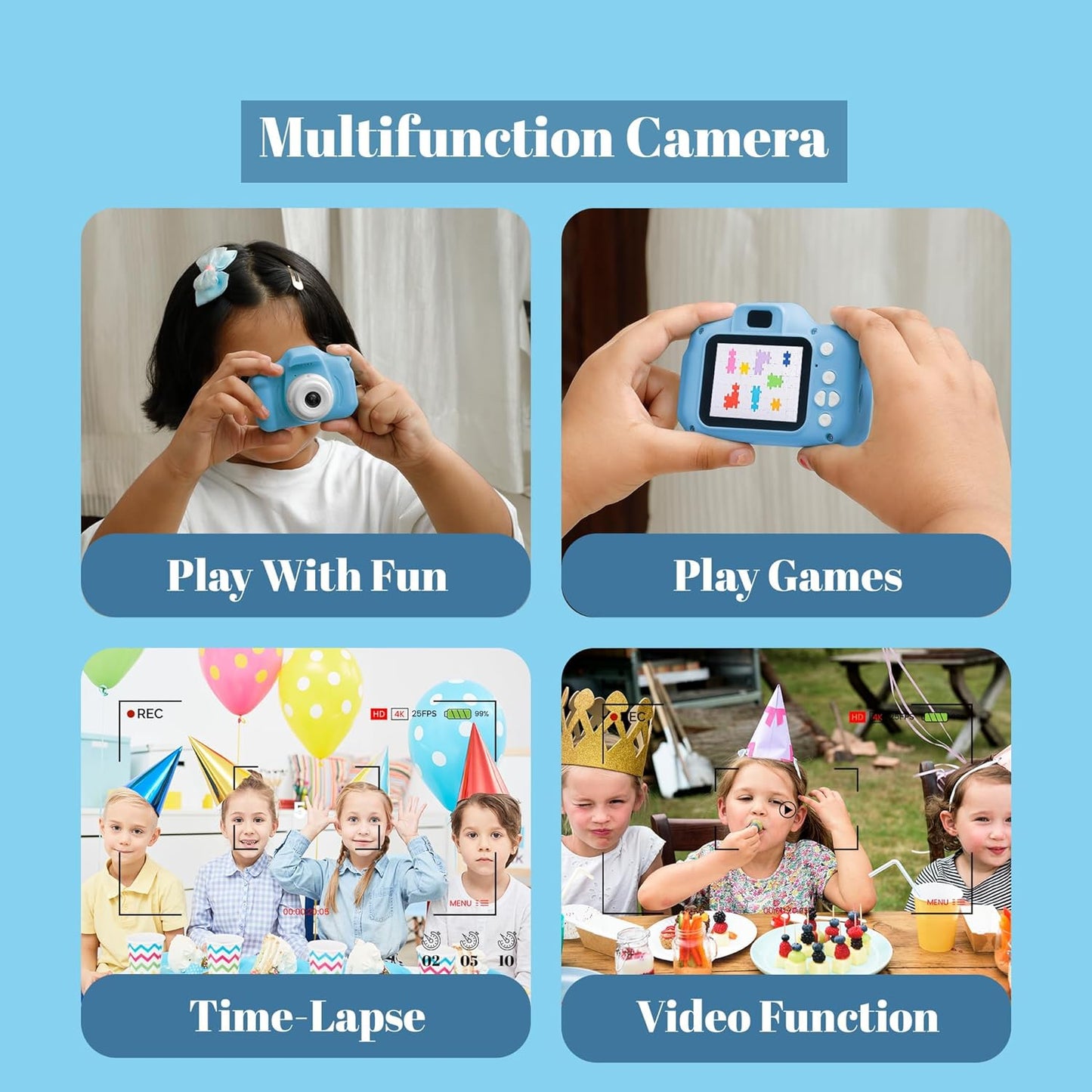 PLAYSKOUT Kids Camera for Girls Boys, 13MP 1080P HD Digital Video Camera and Photography for Age 3-10 Years Old Children, Christmas Birthday Festival Gift for Kids (Blue)